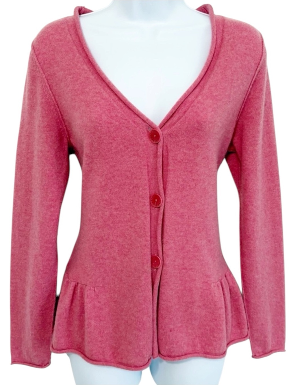 SUNDANCE 100% Cashmere Pink Peplum Button Front Cardigan Sweater Small Soft